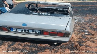 Siverekte tarlada çıkan yangında bir otomobil yandı