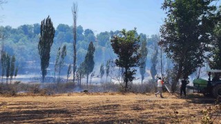 Tarım arazisinde çıkan yangın itfaiye ve çiftçilerin yoğun çabası sonucu söndürüldü