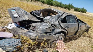 Tarlaya devrilen otomobildeki 3 kişi yaralandı