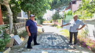Tekirdağda belediye yol yapmayınca vatandaş sokağa halı serdi