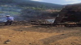 Tutuşan saman balyaları ile büyüyen alevlere itfaiye müdahale etti