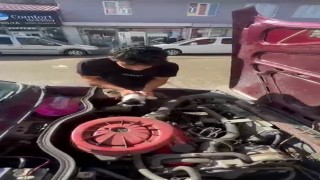 Yavru kedi otomobilin motor bölümünde sıkıştı