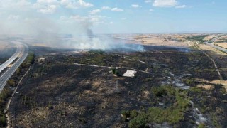 Babaeskide yanan ormanlık alan havadan görüntülendi