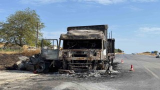 Çamaşır makinesi yüklü tır alev topuna döndü