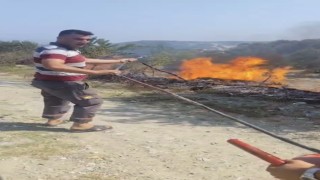 Hatayda sıcaktan kopan elektrik teli yangına neden oldu