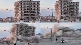 Kahramanmaraşta yıkımı yapılan binanın çökme anı kameraya yansıdı