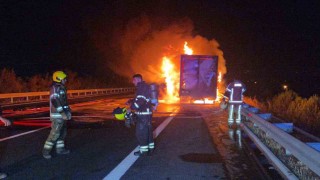 Kargo kamyonu otoyolda alev aldı