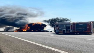 LPGli otomobil yangını önce tarlaya sonra tıra sıçradı