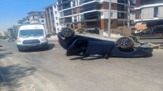 Manisada takla atan araçtan burnu bile kanamadan çıktı