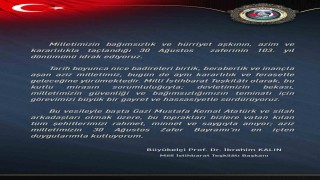 MİT Başkanı Kalından, 30 Ağustos mesajı