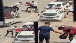 Otomobilden inen şahıslar, motokuryeyi tekme tokat dövdü
