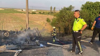 Şarampole devrilen tır alev topuna döndü