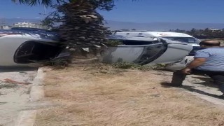 Takla atan otomobil ağaça çarparak durabildi