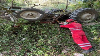 Ters dönen traktörün altında sıkışan sürücü yaralandı