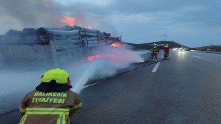 Tomruk yüklü tırda yangın paniği
