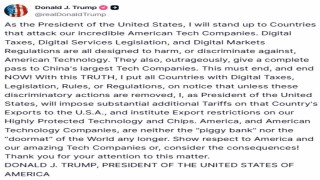 Trumptan dijital vergi uygulayan ülkelere Vergi ve kısıtlama tehdidi