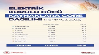 Türkiyenin elektrik kurulu gücü 120 bin megavatı aştı