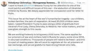 Ukrayna Devlet Başkanı Zelenskiyden ABD First Ladysi Melania Trumpa teşekkür