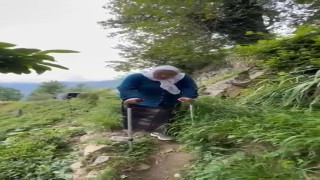 Yolu olmayınca 400 metre patika yoldan koltuk değnekleri ile yürüyor