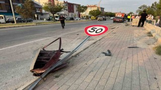 Yön tabelası ve park halindeki araca çarpan otomobilde 3 kişi yaralandı