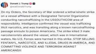 ABD Başkanı Trump: Uyuşturucu taşıyan bir tekneye saldırı düzenleyerek 3 narko-teröristi öldürdük