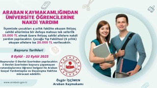 Araban Kaymakamlığından üniversite öğrencilerine nakdi yardım