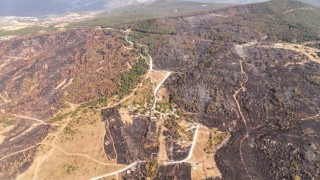 Bir ayda iki kez yangının arasında kalan köy dronla görüntülendi