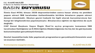 Elazığ Valiliğinden Özgür Özelin açılışını yaptığı okulla ilgili açıklama
