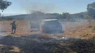 Erdekte anız yangını çevreye sıçradı: Ağaçlar ve otomobil zarar gördü