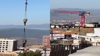 Görevimiz tehlike: İşçi şantiyeye vinçle indi