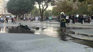 Kastamonuda seyir halindeki motosiklet alev alev yandı