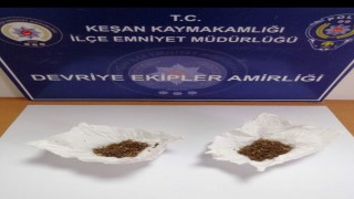 Keşanda polis tarafından durdurulan şüphelinin üzerinden uyuşturucu ele geçirildi
