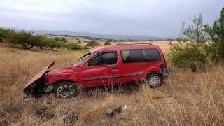 Kontrolden çıkan hafif ticari araç tarlaya uçarken, sürücüsü yaralandı