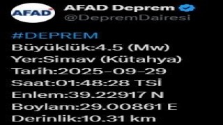 Kütahyada 4.5 büyüklüğünde deprem
