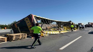 Sıvı yağ yüklü tır devrildi
