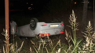 Takla atan araçtan burnu kanamadan çıktılar