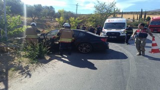Yol kenarına devrilen otomobilin sürücüsü yaralandı