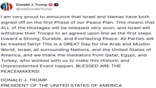 ABD Başkanı Trump: İsrail ve Hamas Barış Planımızın ilk aşamasını onayladı