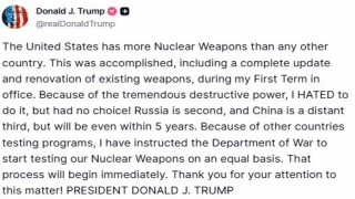 Trump: Nükleer Testleri Yeniden Başlatıyoruz