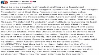 ABD Başkanı Trumptan Kanadaya aldatıcı reklam misillemesi: Kanadaya uygulanan gümrük vergisi oranını yüzde 10 oranında artırıyorum