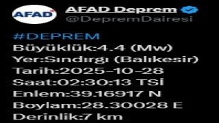 Balıkesirde 4.4 büyüklüğünde deprem