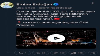Emine Erdoğan: Cumhuriyetimizin 102. yılı, bir asrı aşan bu kutlu yürüyüş, aziz Türk milletinin azmi ve fedakarlığı ile güçlenerek geleceğe taşınıyor