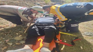 Hayvan otlatırken kayalıklardan düşen gazi kurtarıldı