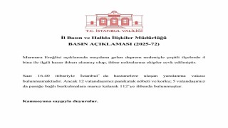İstanbul Valiliği: 4 binayla ilgili hasar ihbarı alındı, 17 vatandaş 112ye ihbarda bulundu
