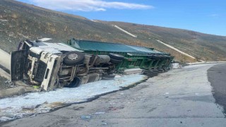 Kontrolden çıkan tır devrildi: 1 yaralı