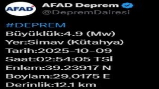 Kütahyada 4.9 büyüklüğünde deprem