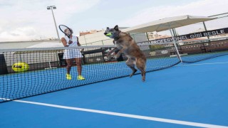 Milli Tenisçi Büyükakçay, patili dostu ile tenis oynadı