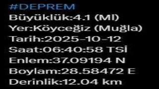 Muğlada 4.1 büyüklüğünde deprem