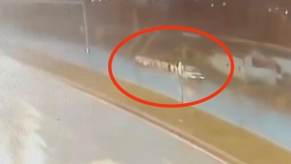 Otomobilin çobana ve sürüye çarpma anı kameraya yansıdı