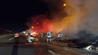 Şanlıurfada TV yüklü tır alev topuna döndü